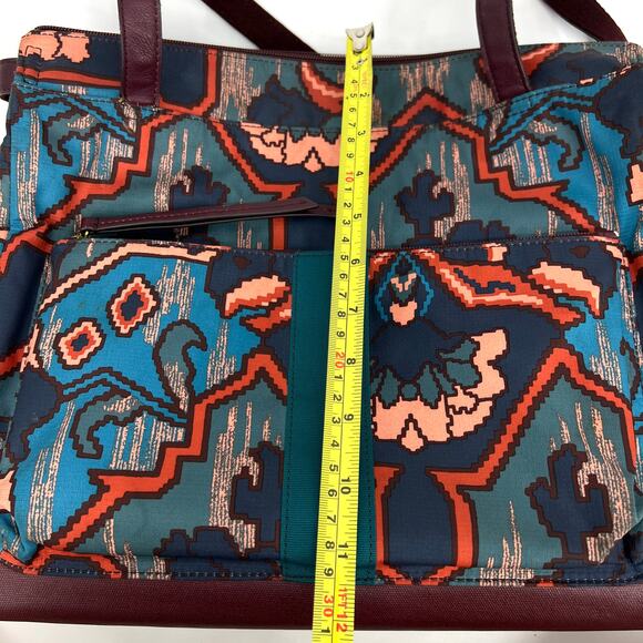 Fossil Large Tote Jenna Shopper Blue Multi Purse Double Handle With Key Charm - Picture 8 of 11